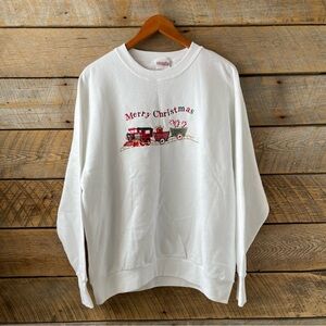 Vtg Holiday Time Crewneck Sweatshirt Embroidered Trains Festive Women’s Medium